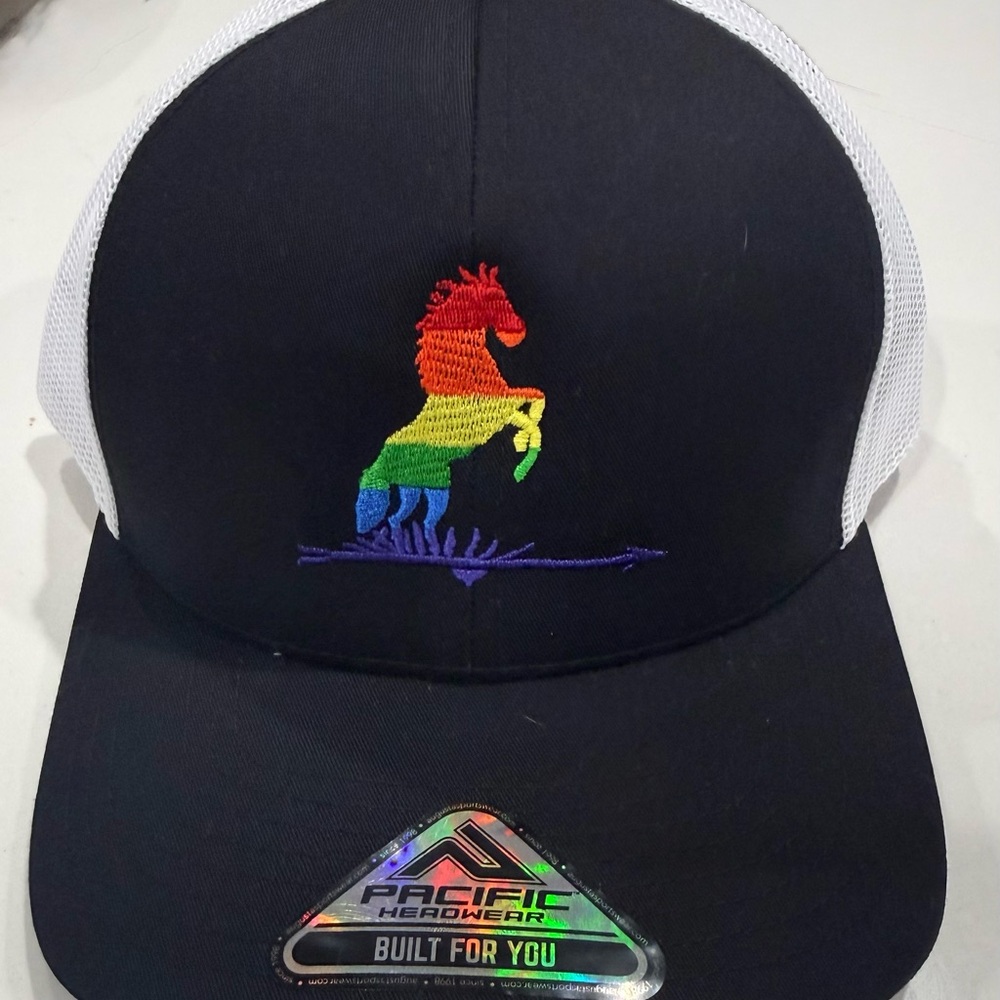 (2) Iron Horse Vineyards trucker hat with Rainbow Horse